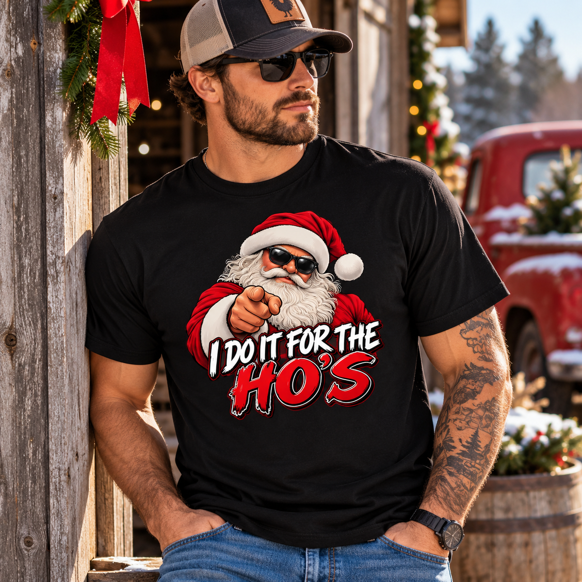 Funny Santa Christmas T-Shirt, I Do It for the Ho’s Naughty Holiday Shirt