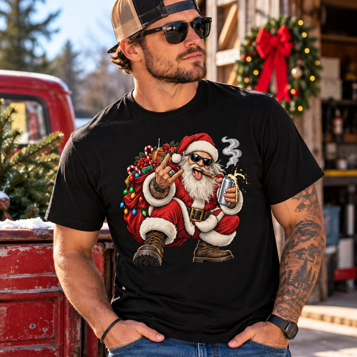 Outlaw Santa Funny Christmas T-Shirt – Biker Santa Holiday Gift