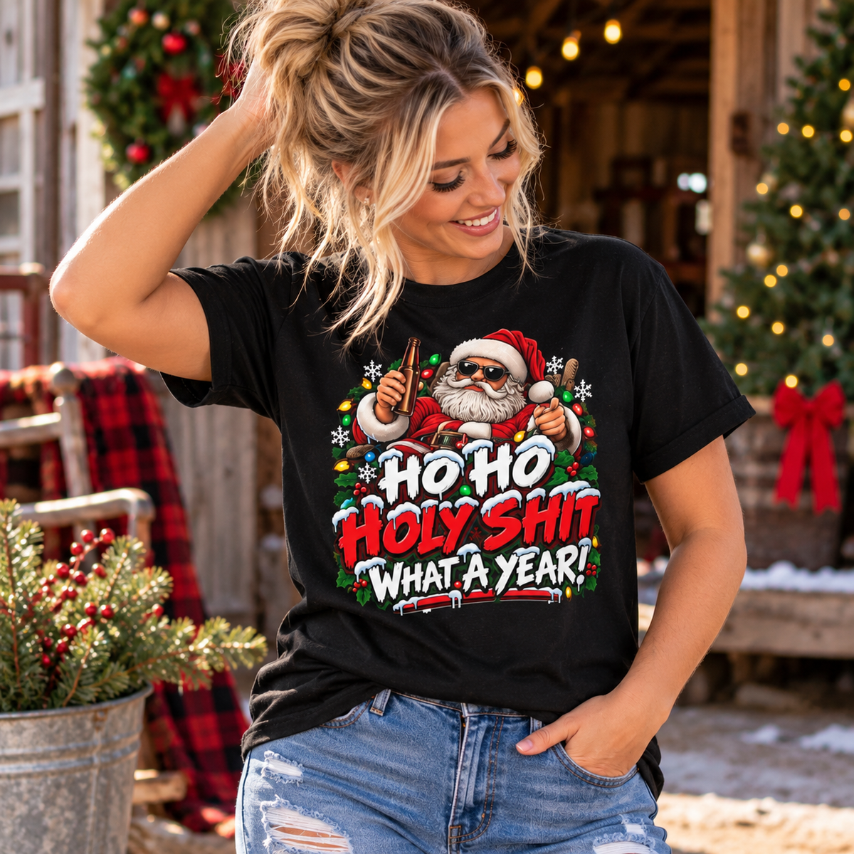 Funny Christmas T-Shirt, Ho Ho Holy Sh*t What a Year, Sarcastic Santa Shirt