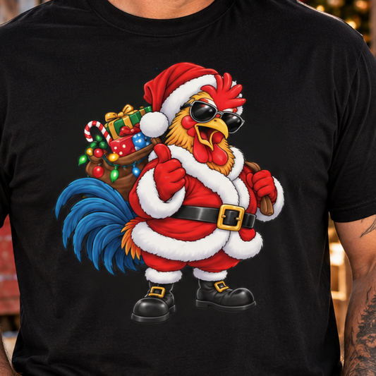 Funny Santa Chicken T-Shirt, Christmas Rooster Shirt, Farm Animal Holiday Gift